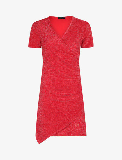 Robe drapée et irisée à manches courtes - Rouge - 1