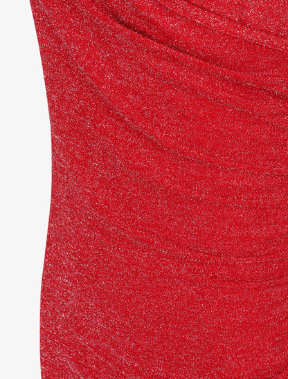Robe drapée et irisée à manches courtes - Rouge - 3