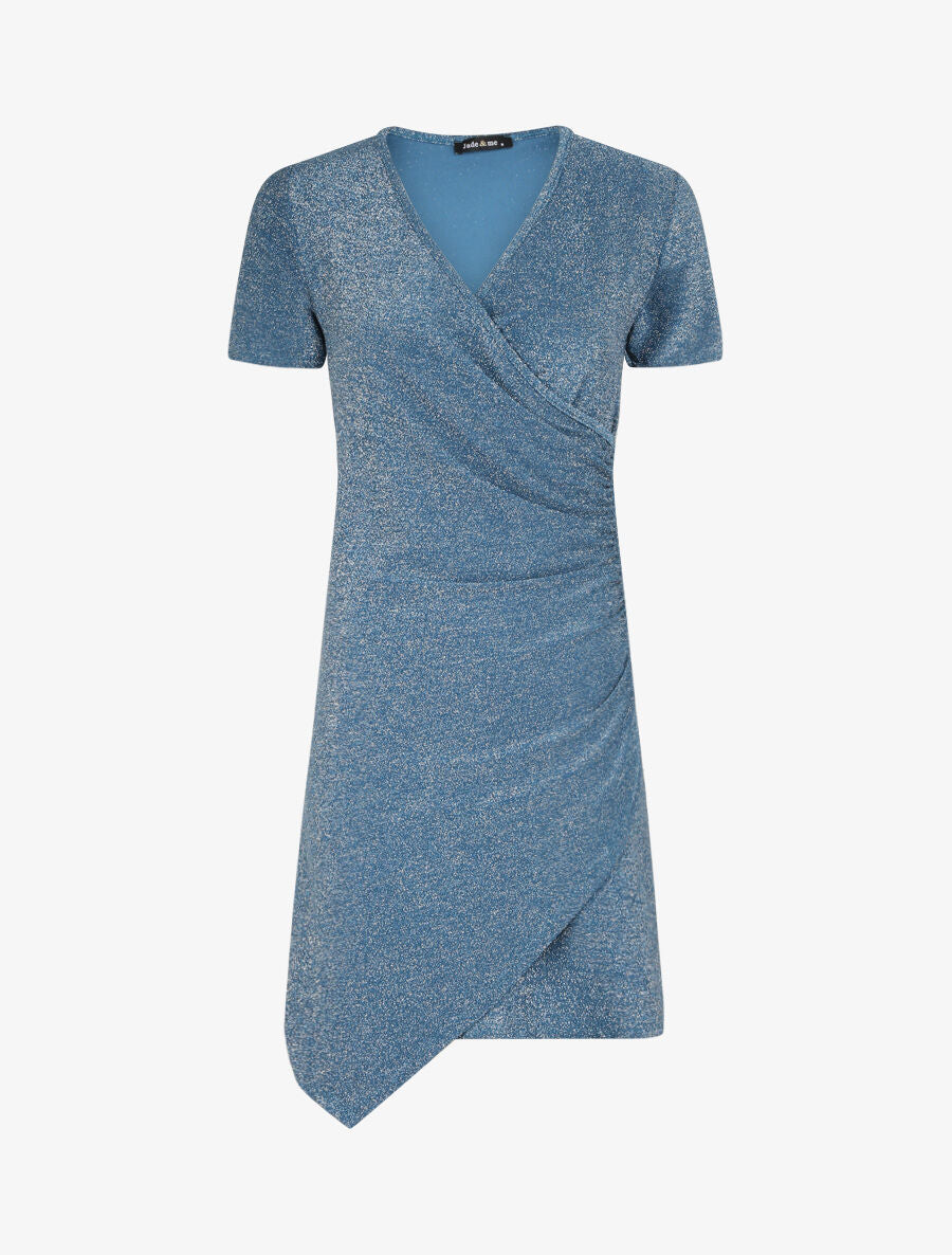Robe drapée et irisée à manches courtes - Bleu - 1