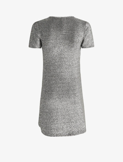 Robe drapée et irisée à manches courtes - Argent - 2