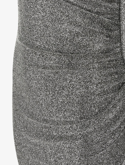 Robe drapée et irisée à manches courtes - Argent - 3