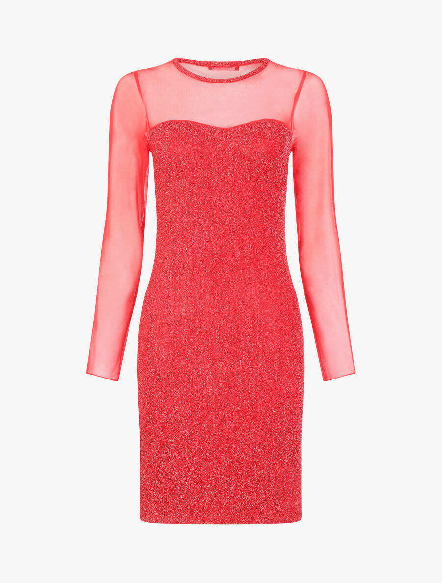 Robe irisée à manches en tulle - Rouge - 1