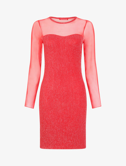 Robe irisée à manches en tulle - Rouge - 1