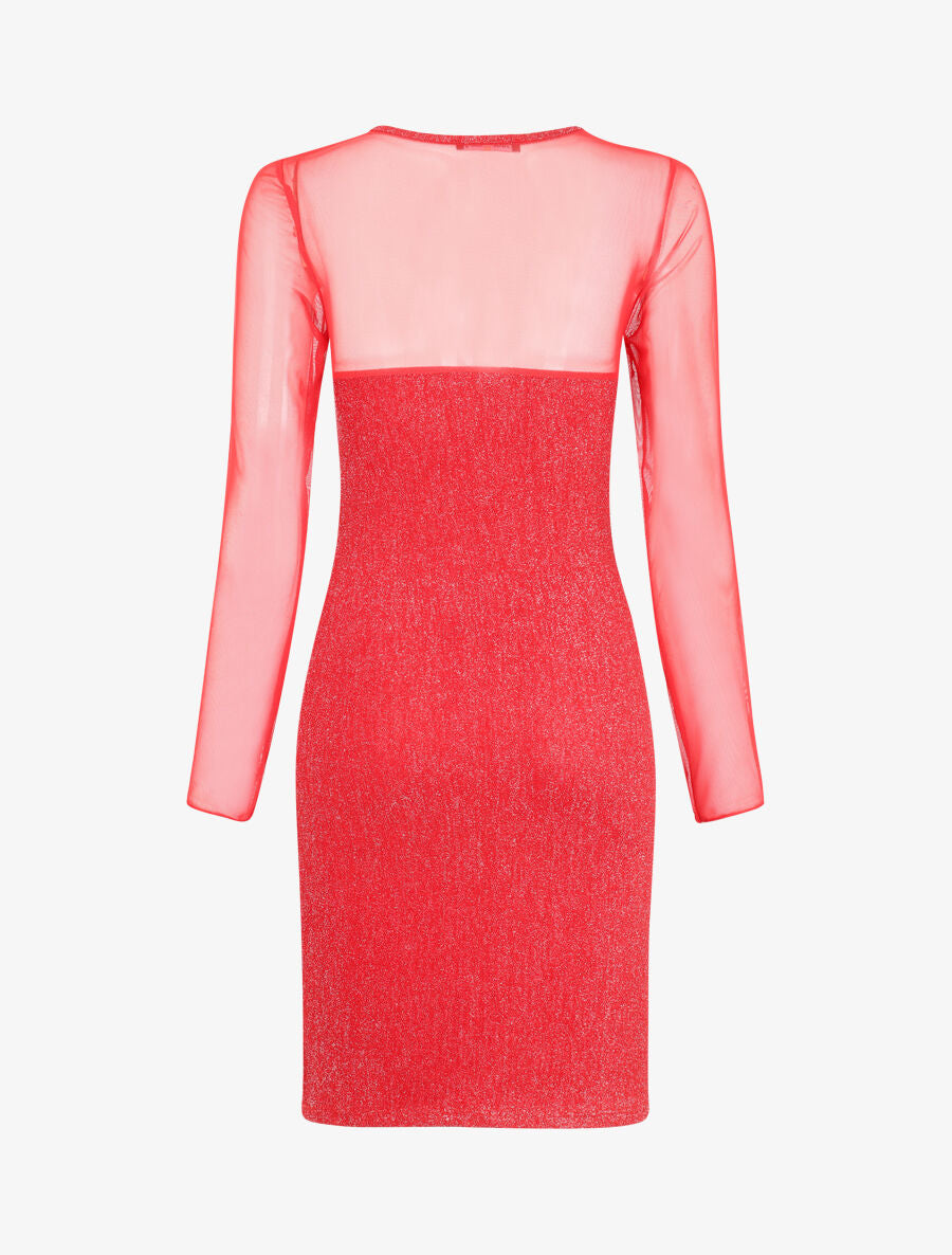 Robe irisée à manches en tulle - Rouge - 2