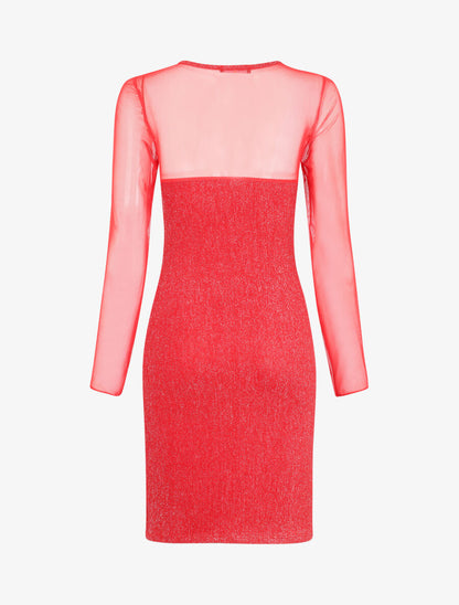 Robe irisée à manches en tulle - Rouge - 2