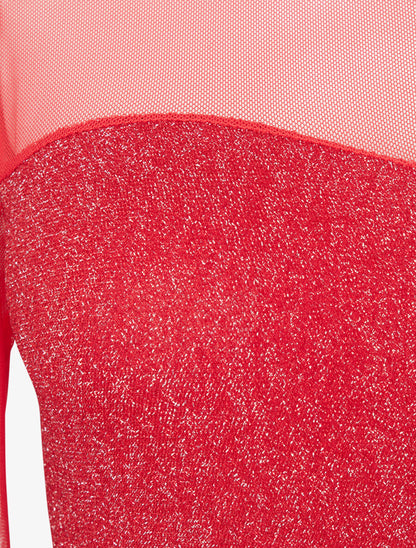 Robe irisée à manches en tulle - Rouge - 3