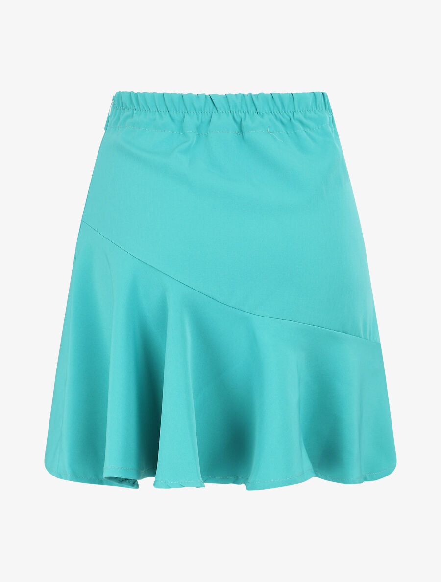 Jupe courte à taille élastiquée et bas volanté - Vert d&
