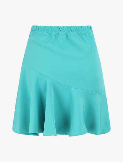 Jupe courte à taille élastiquée et bas volanté - Vert d&
