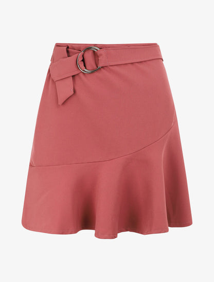 Jupe courte à taille élastiquée et bas volanté - Vieux rose - 1