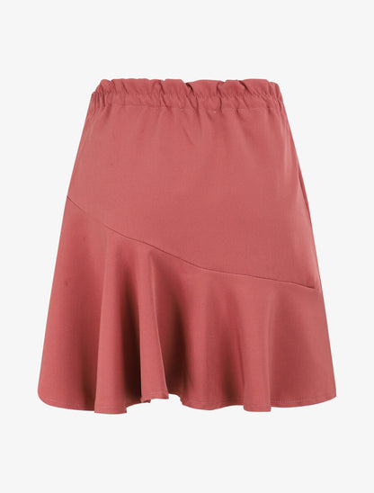 Jupe courte à taille élastiquée et bas volanté - Vieux rose - 2