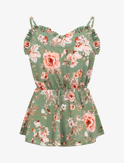 Top péplum imprimé roses - Vert olive - 2