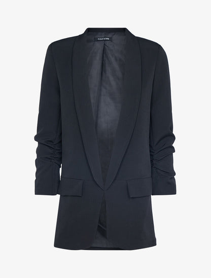 Blazer satiné à manches plissées - Noir - 3