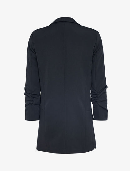 Blazer satiné à manches plissées - Noir - 2