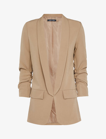 Blazer satiné à manches plissées - Camel - 3