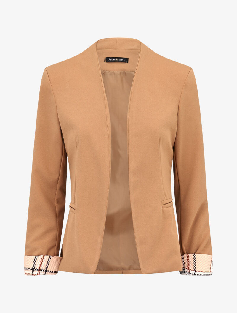 Blazer à revers imprimé tartan - Camel - 1