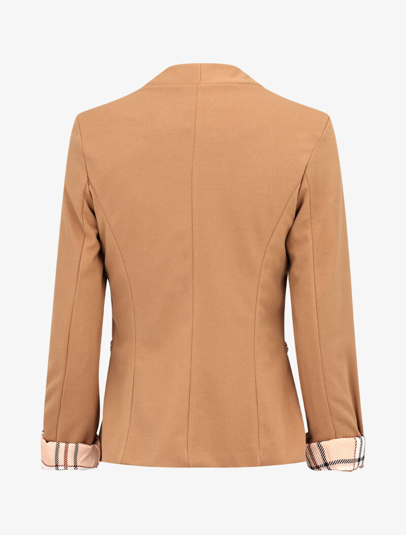 Blazer à revers imprimé tartan - Camel - 2