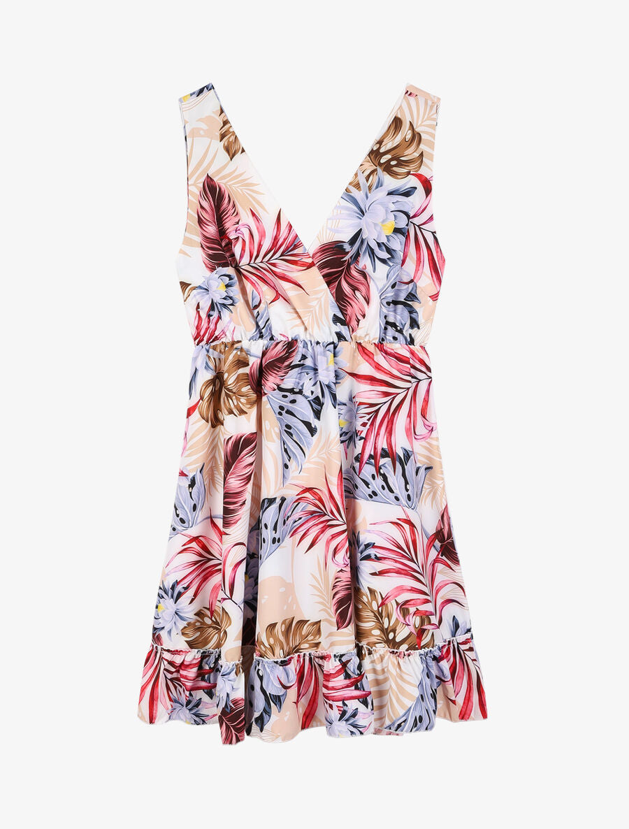 Robe cache coeur imprimée et volantée - Ecru - 3