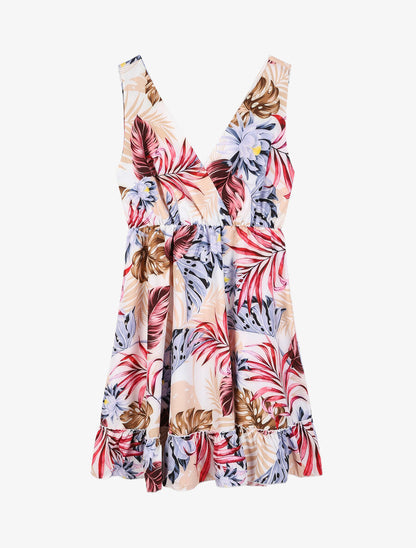 Robe cache coeur imprimée et volantée - Ecru - 3