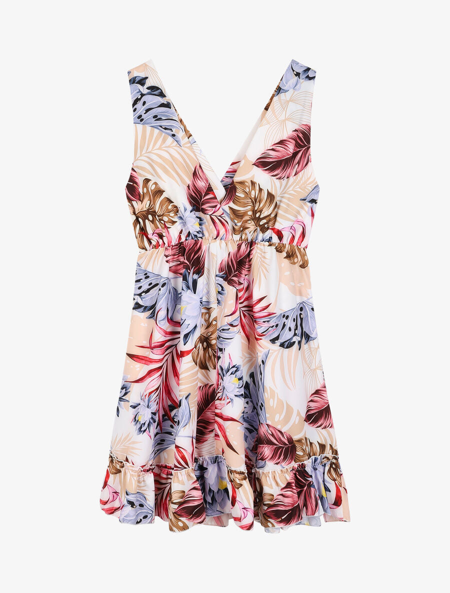 Robe cache coeur imprimée et volantée - Ecru - 2