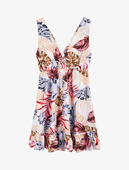 Robe cache coeur imprimée et volantée - Ecru - 2