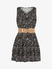 Robe fleurie à volants - Noir - 3