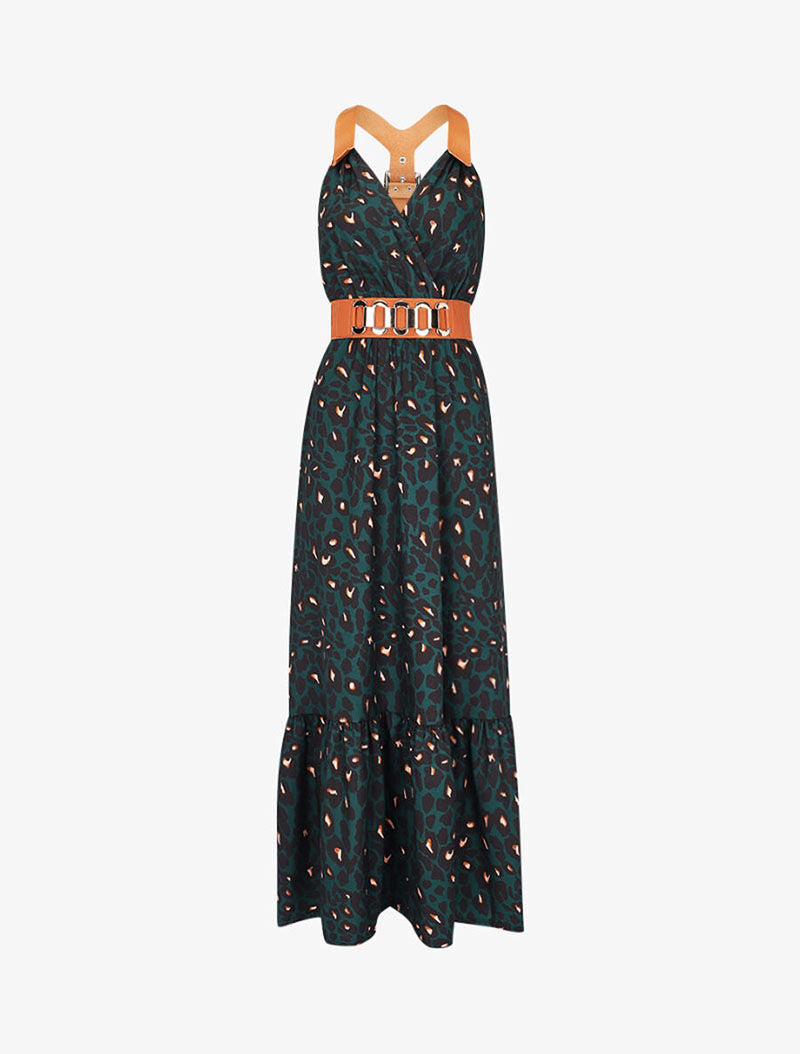 Robe à bretelles style sangles en simili - Vert - 1