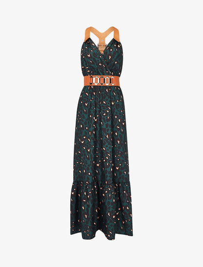 Robe à bretelles style sangles en simili - Vert - 1