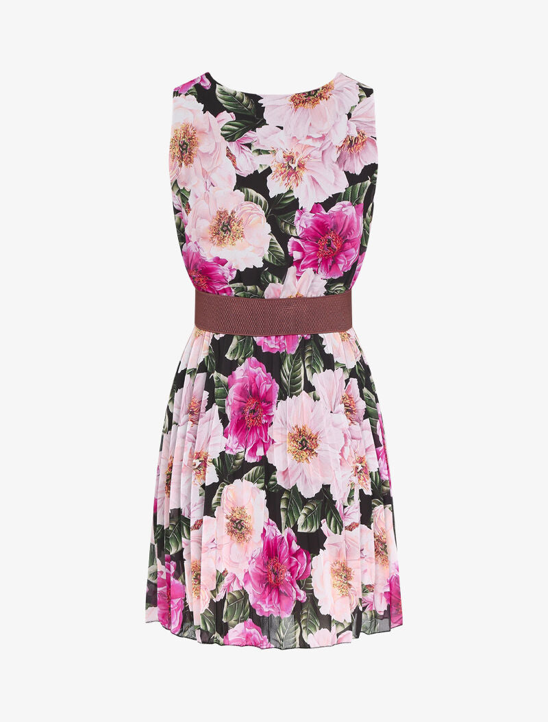 Robe fleurie à bas gaufré - Noir - 2