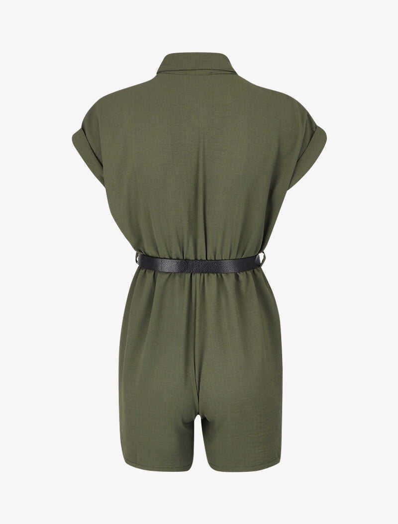 Combishort texturé à ceinture simili - Kaki - 2
