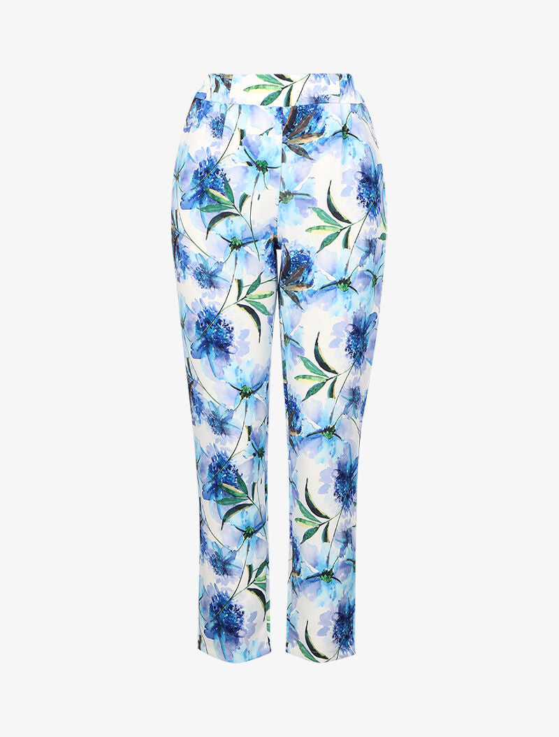 Pantalon carotte à imprimés - Bleu - 1