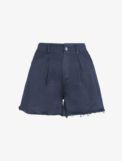 Short trapèze à bords effilochés - Bleu nuit - 1