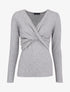 Pull fin à encolure cache-coeur effet drapé - Gris chiné - 4
