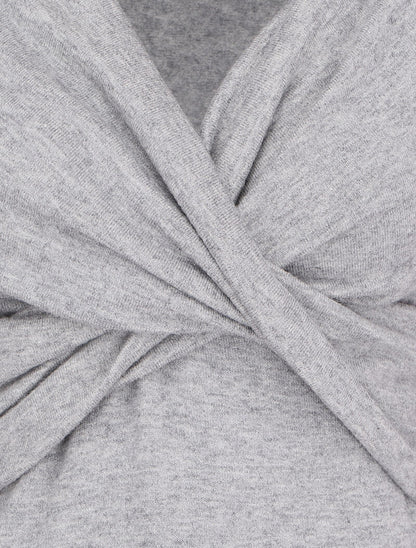 Pull fin à encolure cache-coeur effet drapé - Gris chiné - 3