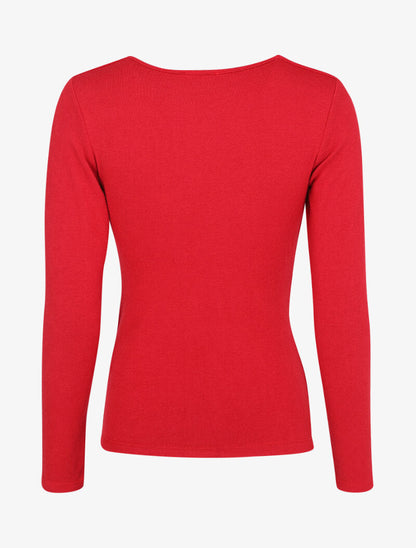 Pull fin à encolure cache-coeur effet drapé - Rouge - 2