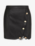 Mini jupe en simili à boutons décoratifs et fente en dentelle - Noir - 1