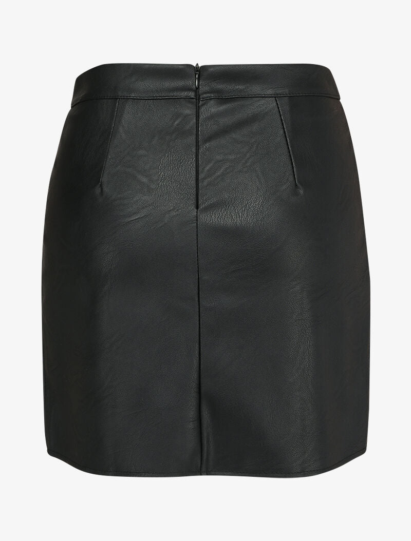 Mini jupe en simili à boutons décoratifs et fente en dentelle - Noir - 2