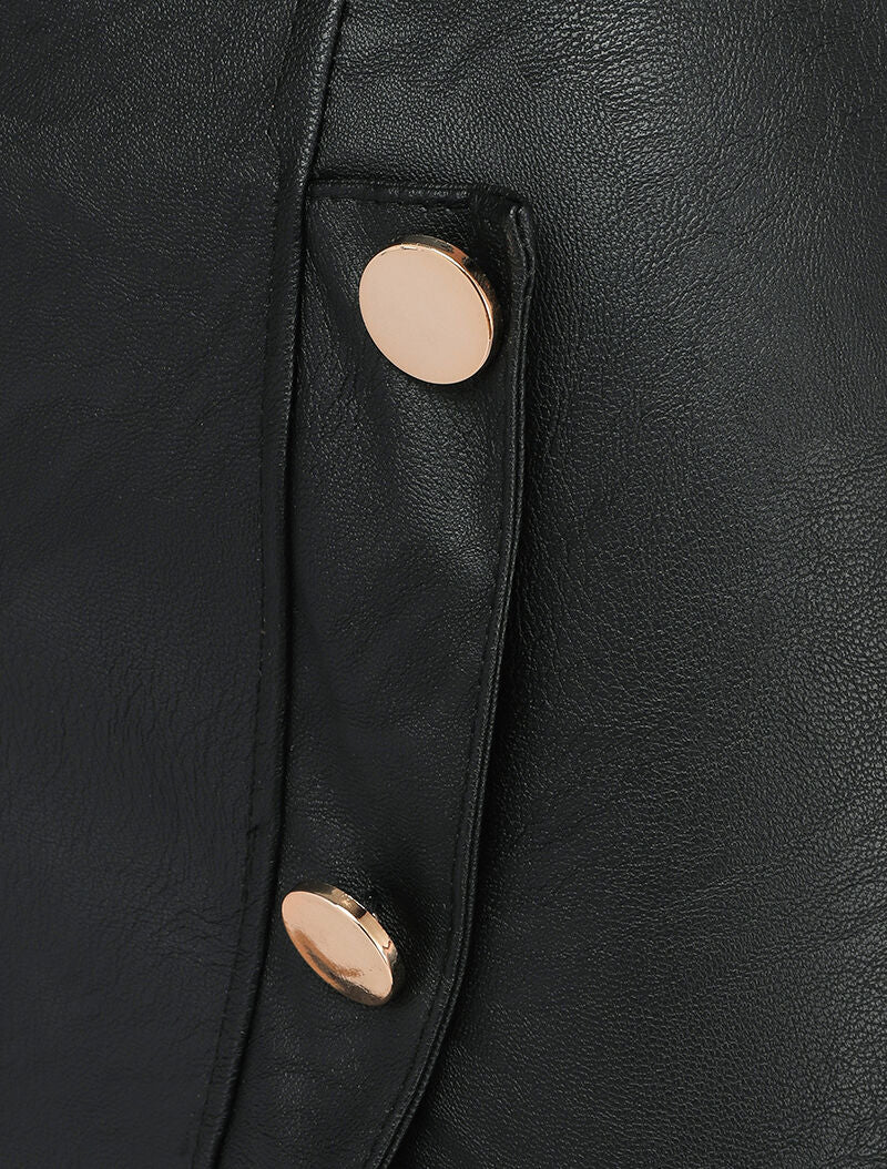 Mini jupe en simili à boutons décoratifs et fente en dentelle - Noir - 3