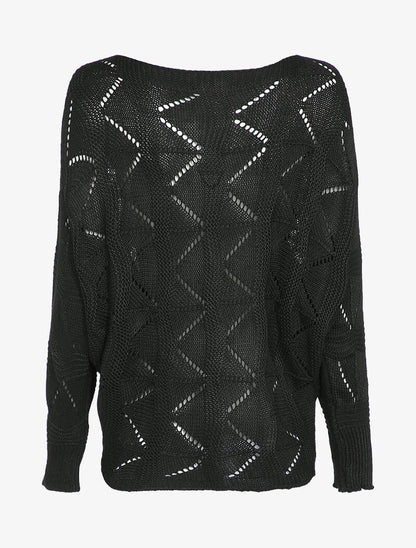 Pull loose en maille geométrique ajourée - Noir - 2