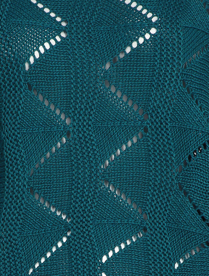 Pull loose en maille geométrique ajourée - Bleu canard - 3