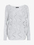 Pull loose en maille geométrique ajourée - Gris clair - 1