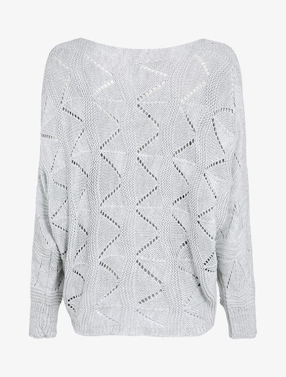 Pull loose en maille geométrique ajourée - Gris clair - 2