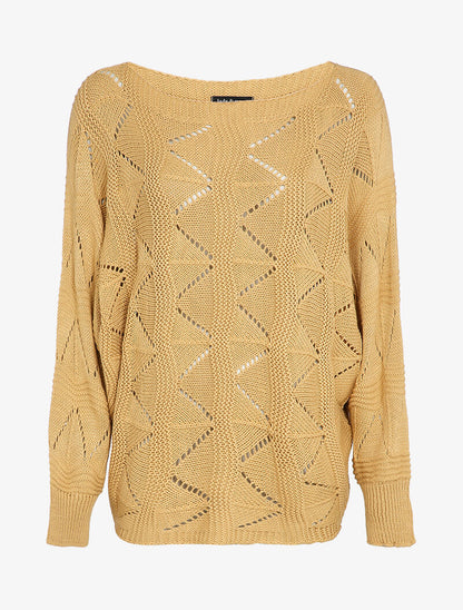 Pull loose en maille geométrique ajourée - Camel - 1