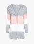 Gilet mi-long à capuche en maille tressée rayée - Rose - 1