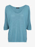 Pull loose en maille fine à manches 3/4 - Bleu charrette - 1