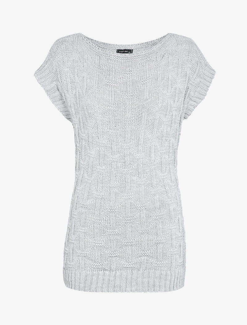 Pull sans manches en maille tressée - Gris clair - 1