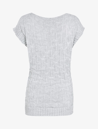 Pull sans manches en maille tressée - Gris clair - 2