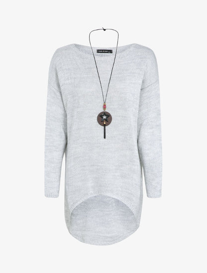 Pull loose à dos long et col bateau - Gris clair - 1