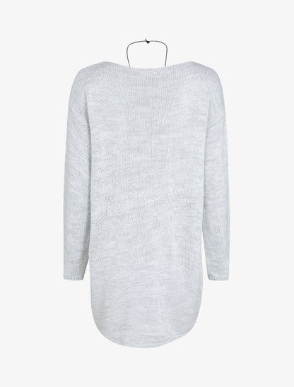 Pull loose à dos long et col bateau - Gris clair - 2