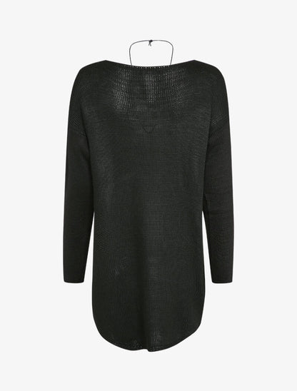 Pull loose à dos long et col bateau - Noir - 2