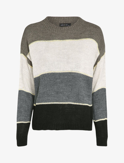Pull loose à rayures et détails irisés - Taupe - 1